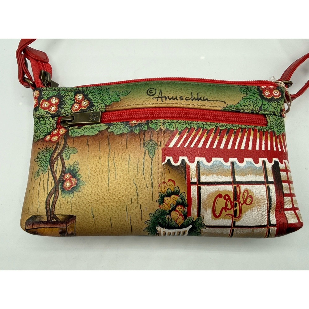Anuschka Hand Painted Leather Crossbody Travel Organizer Bag-FRANCE Le Cafe - Picture 4 of 7